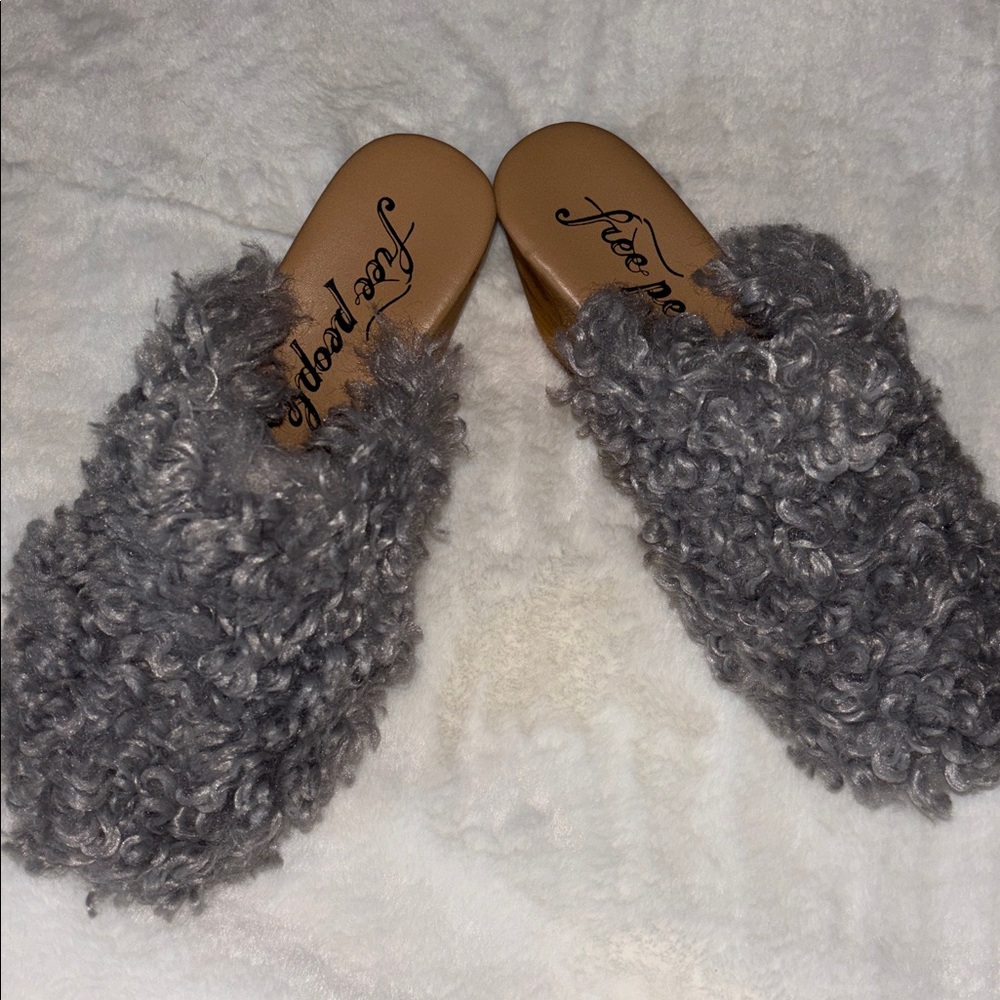 Free People Charcoal Fuzzy Slippers
